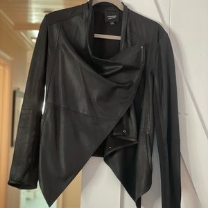 Lamarque cropped leather drape jacket